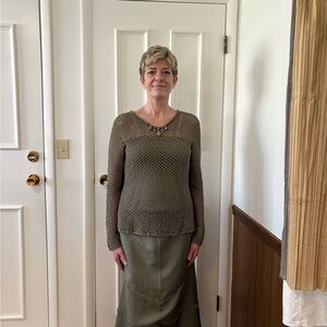 Worth Olive Green Knit Top with fabric underlay and Skirt Set